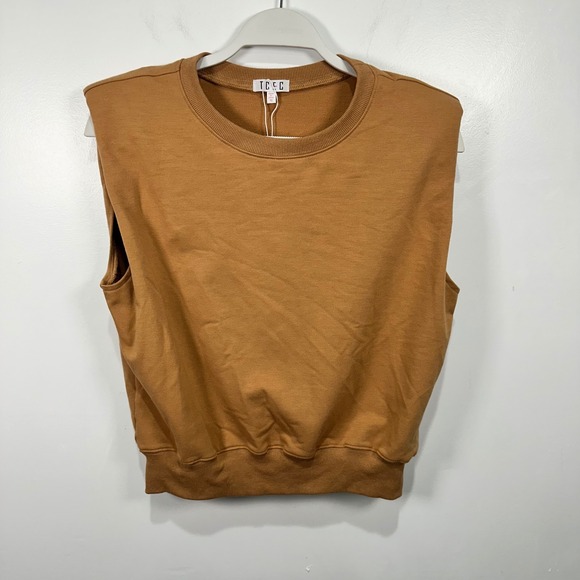 TCEC Women's Sleeveless Sweatshirt Top Relaxed Fit Brown Crew Neck Casual NWOT - Picture 1 of 4